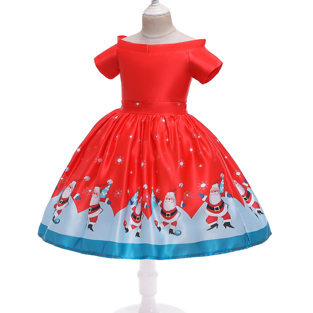 Children's Christmas print mid-length skirt Santa Claus