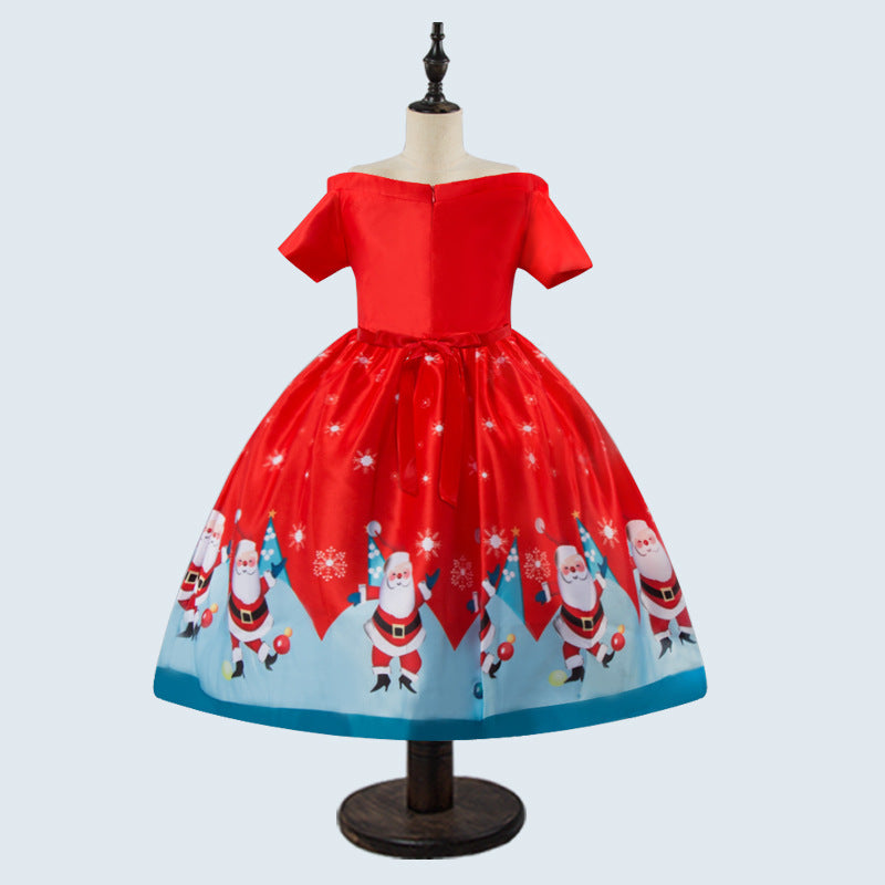 Children's Christmas print mid-length skirt Santa Claus