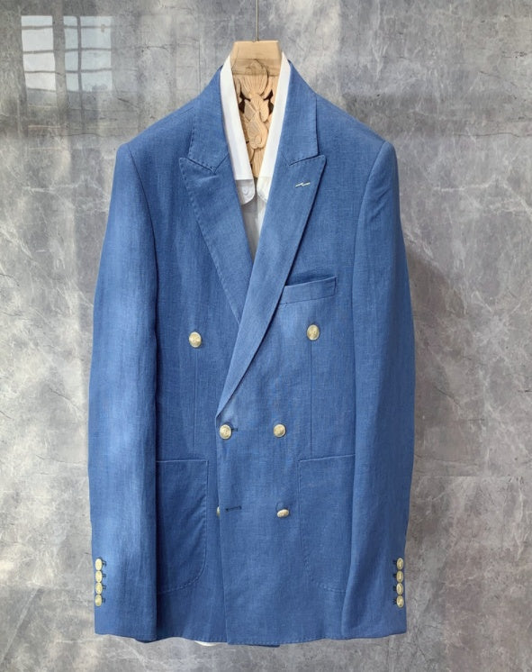 Casual Double-Breasted Linen Small Suit Jacket Men