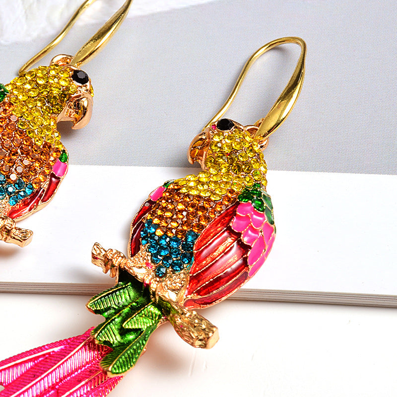 Fashion Bird Shaped Long Fancy Diamond Earrings