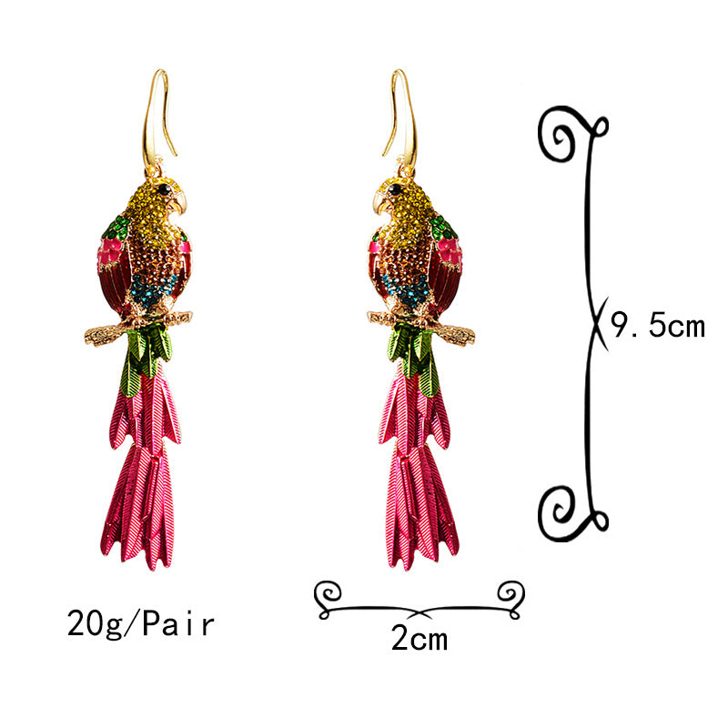 Fashion Bird Shaped Long Fancy Diamond Earrings