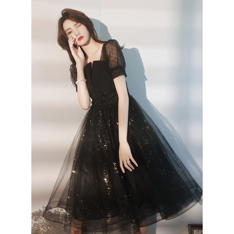 Black Sparkly Lace Cocktail Mini Prom Dress Evening Dress