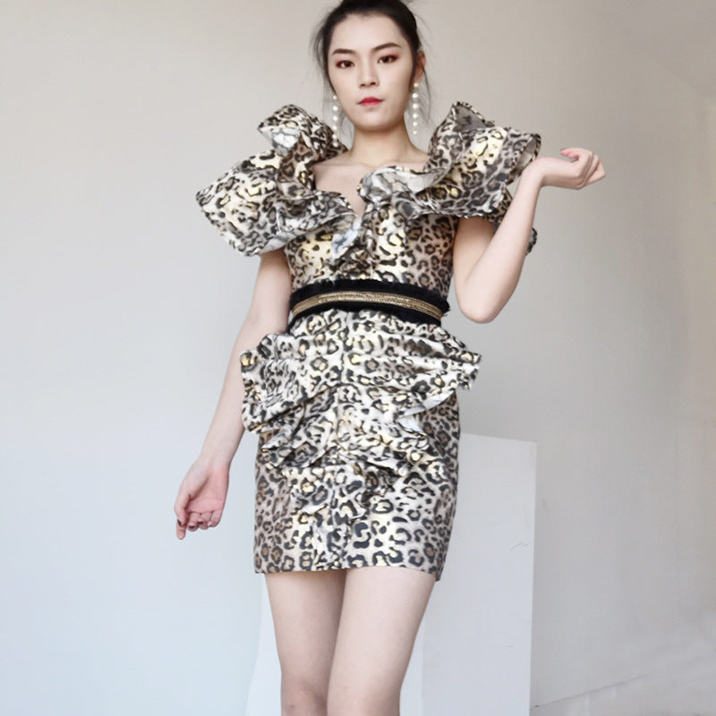 Fashionable leopard print sexy dress