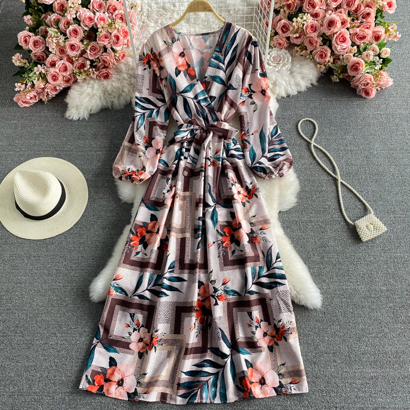 Elegant Printed Long Sleeved Long Sleeved Dress
