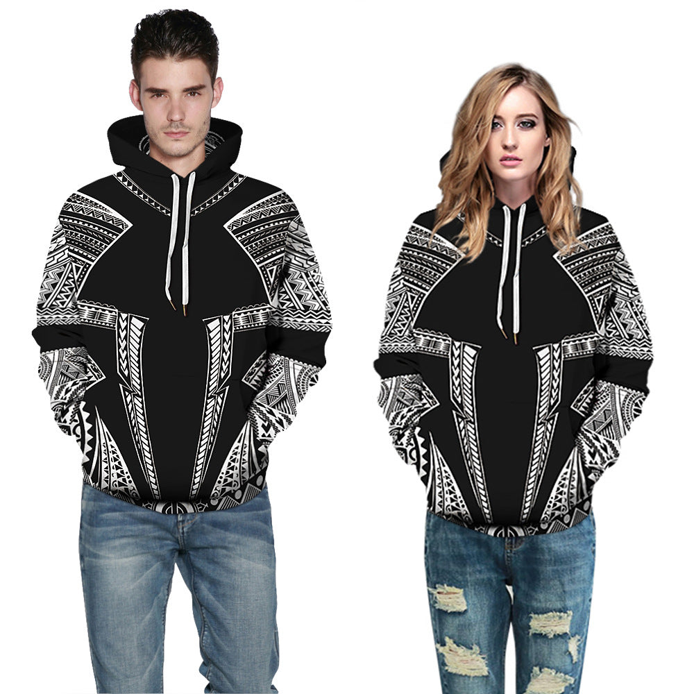 Viking Myth Digital Printing Couple Wear Hooded Sweater