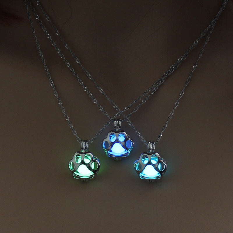 Fashion Jewelry Dog Paw Hollow Luminous Necklace