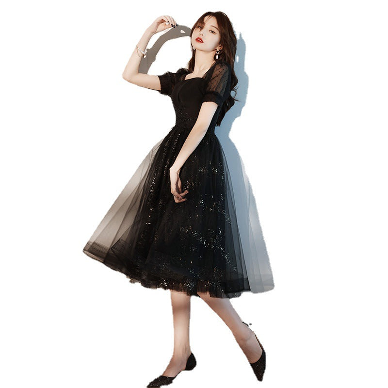 Black Sparkly Lace Cocktail Mini Prom Dress Evening Dress