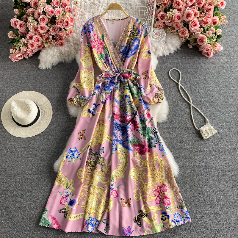 Elegant Printed Long Sleeved Long Sleeved Dress