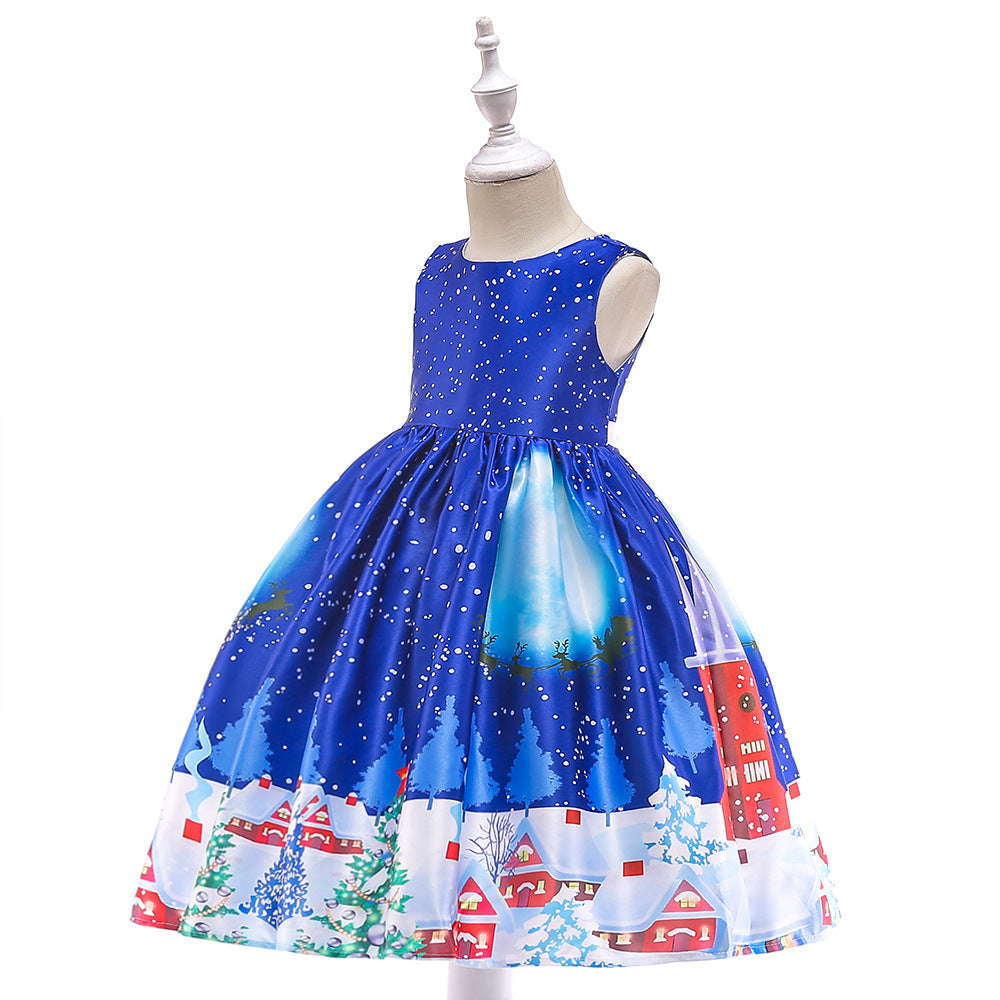 Children's Christmas print mid-length skirt Santa Claus