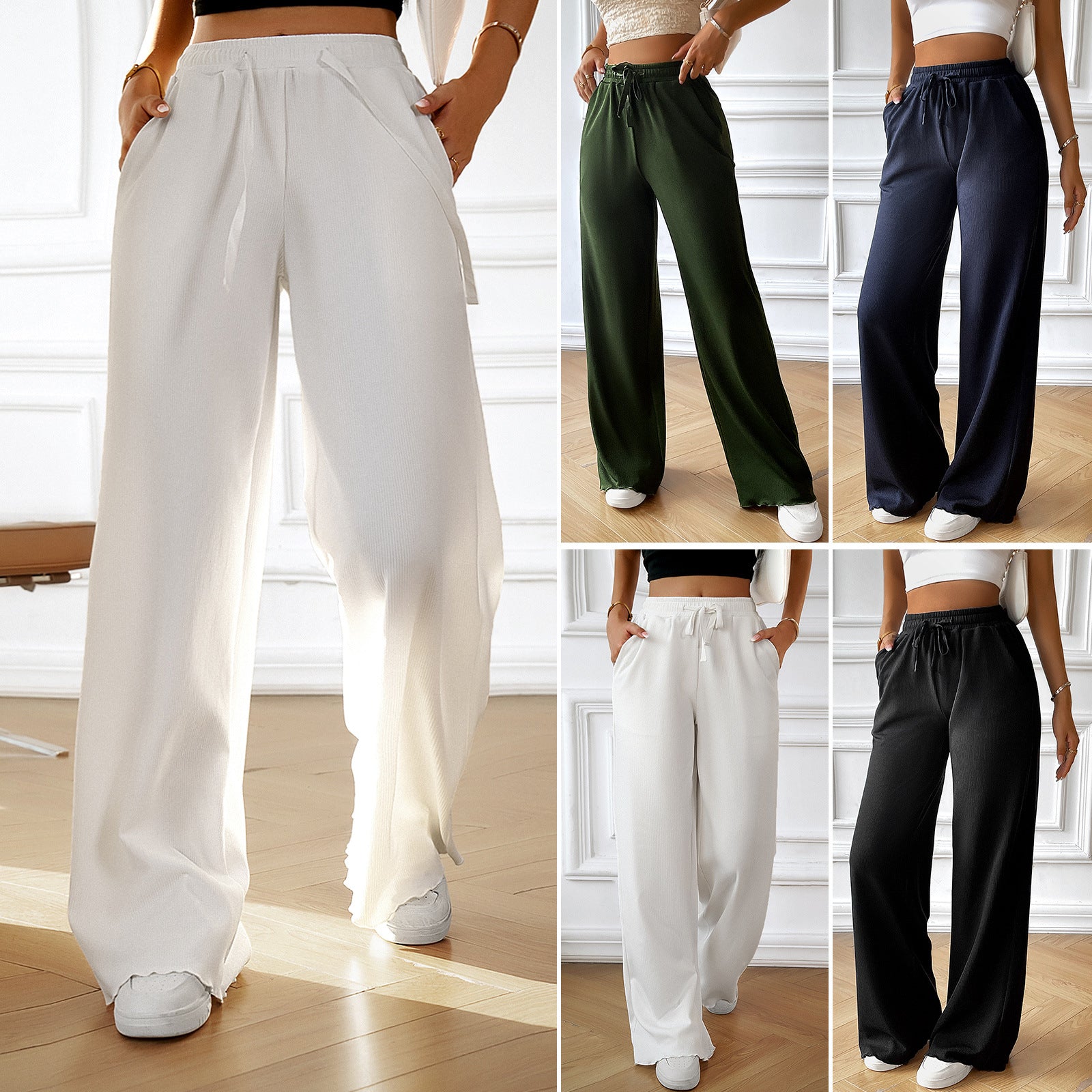 Women's Fashion Loose Casual Solid Color Wide Leg Trousers
