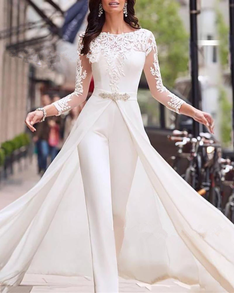 Fashion Women's Sexy Mesh Sleeve White Lace Dress