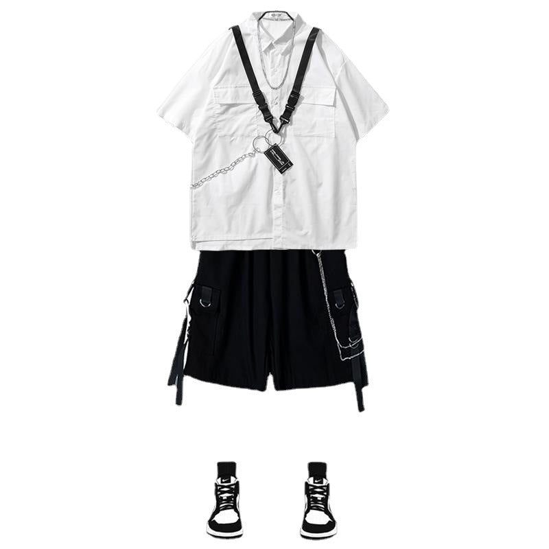 Dark Functional Workwear Short-sleeved Shirt Men's Suit