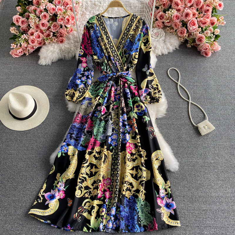 Elegant Printed Long Sleeved Long Sleeved Dress