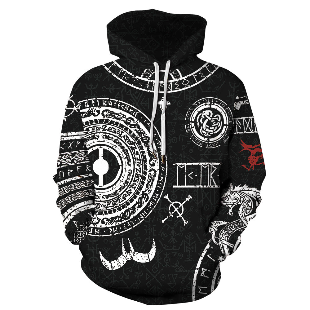 Viking Myth Digital Printing Couple Wear Hooded Sweater