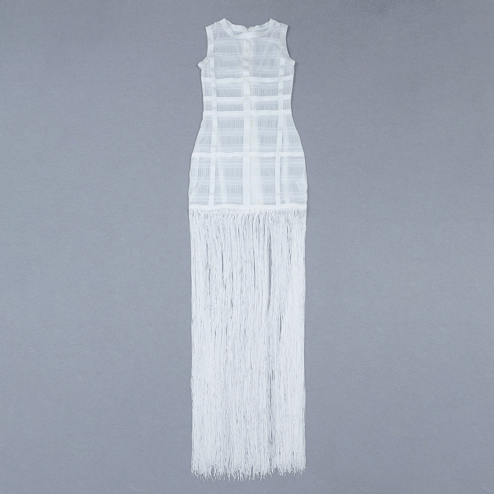 Women's Mesh See-through Mid-length Fringed Dress
