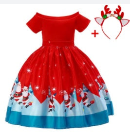 Children's Christmas print mid-length skirt Santa Claus