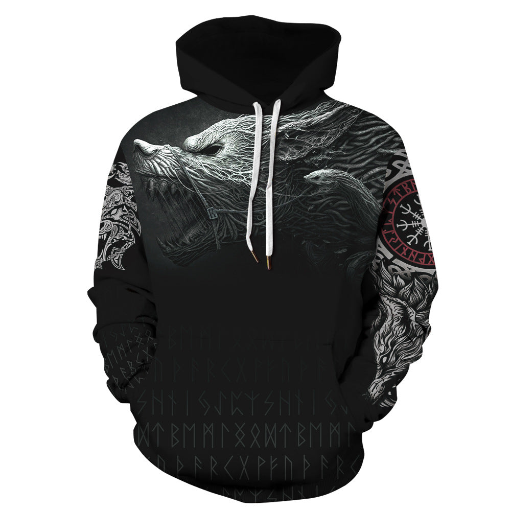 Viking Myth Digital Printing Couple Wear Hooded Sweater
