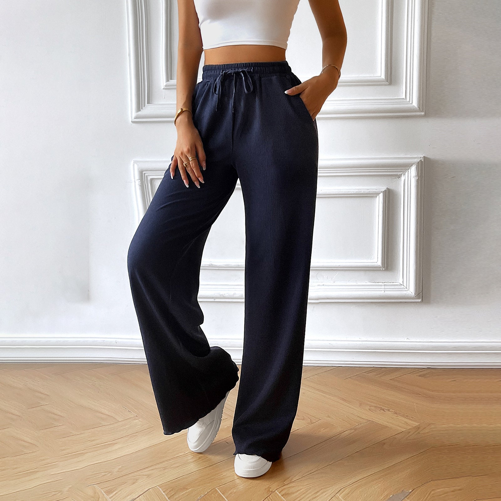 Women's Fashion Loose Casual Solid Color Wide Leg Trousers