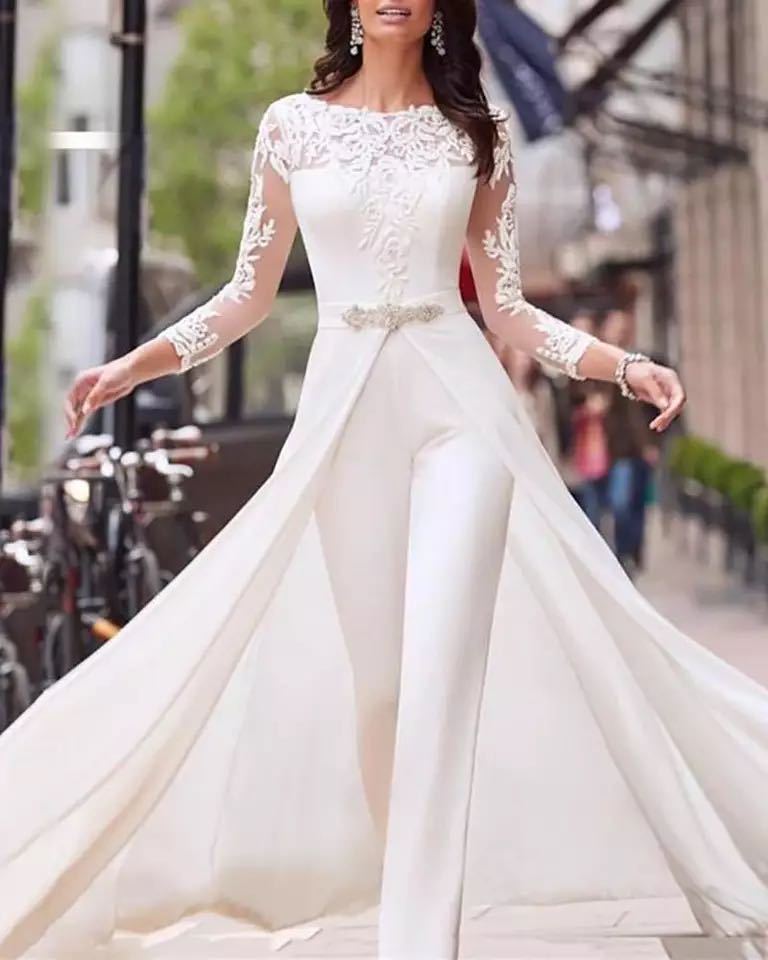 Fashion Women's Sexy Mesh Sleeve White Lace Dress