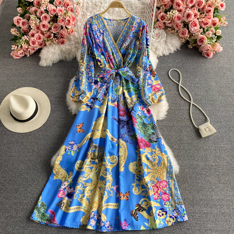 Elegant Printed Long Sleeved Long Sleeved Dress