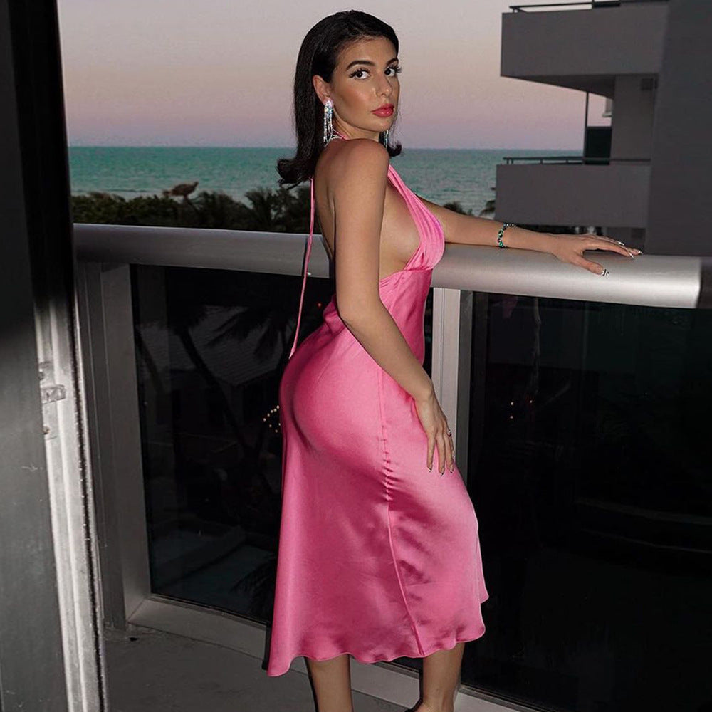 Fashion Sexy Temperament High Waist Mid-length Skirt Hanging Dress