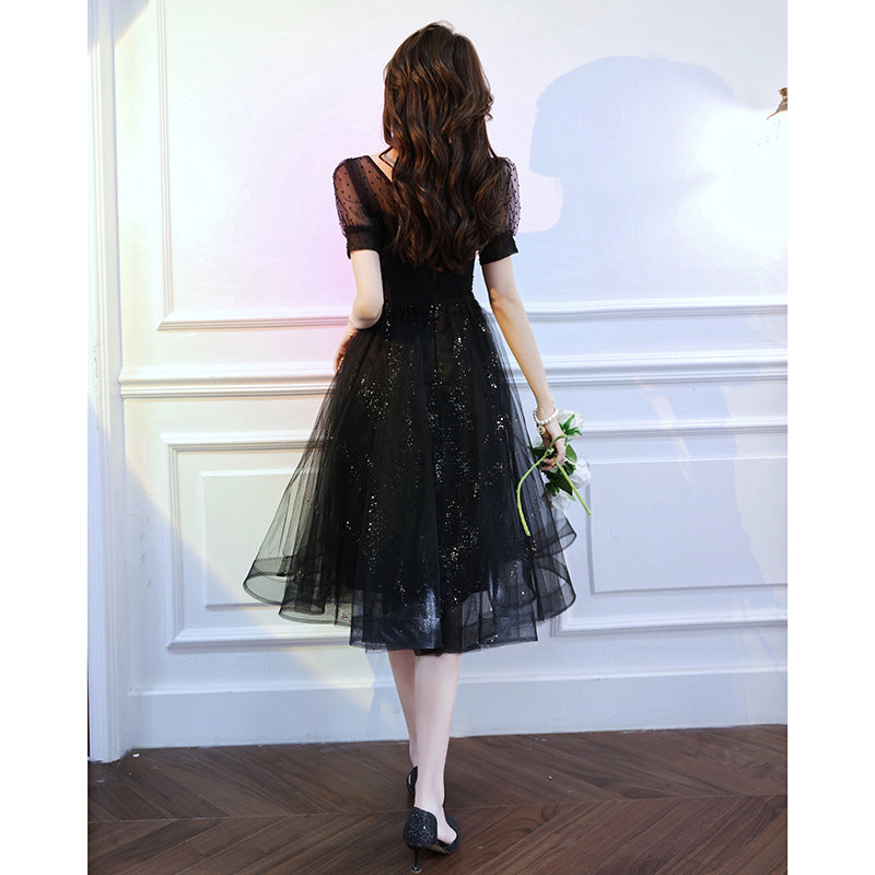 Black Sparkly Lace Cocktail Mini Prom Dress Evening Dress