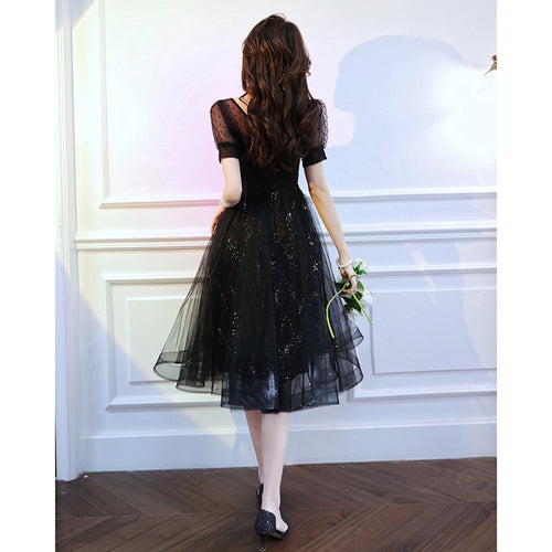 Black Sparkly Lace Cocktail Mini Prom Dress Evening Dress