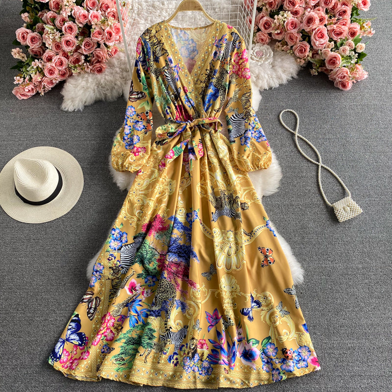 Elegant Printed Long Sleeved Long Sleeved Dress